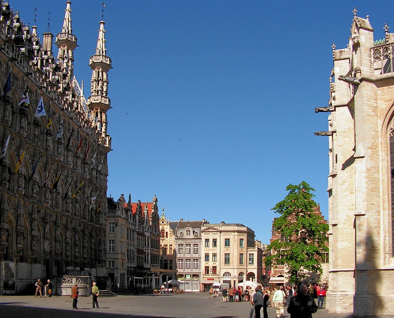 The Grote Markt square in Leuven, with the Gothic town hall and St Peter's Church